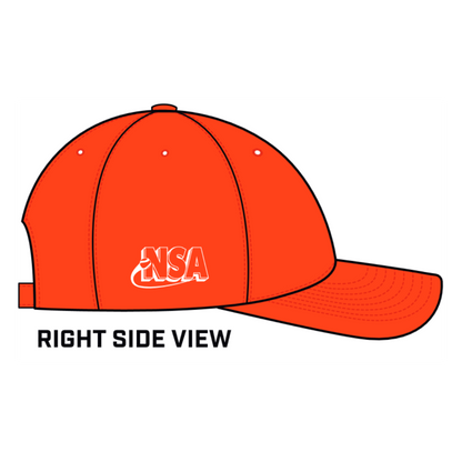 The Champro Sports NSA Softball Life Classic Hat (HC9-SL) in bright orange features visible stitching and a white National Softball Association logo on the right side—perfect for any softball lifestyle fan. RIGHT SIDE VIEW.