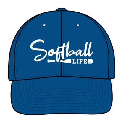 The Champro Sports NSA Softball Life Classic Hat (HC9-SL) is a blue cap with "Softball Life" in white text and a bat graphic, perfect for showing off your love for the softball lifestyle.
