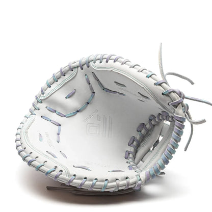 Nokona Halo 34″ Fastpitch Catcher’s Mitt: WHT-EPV3400H in white with iridescent lacing.