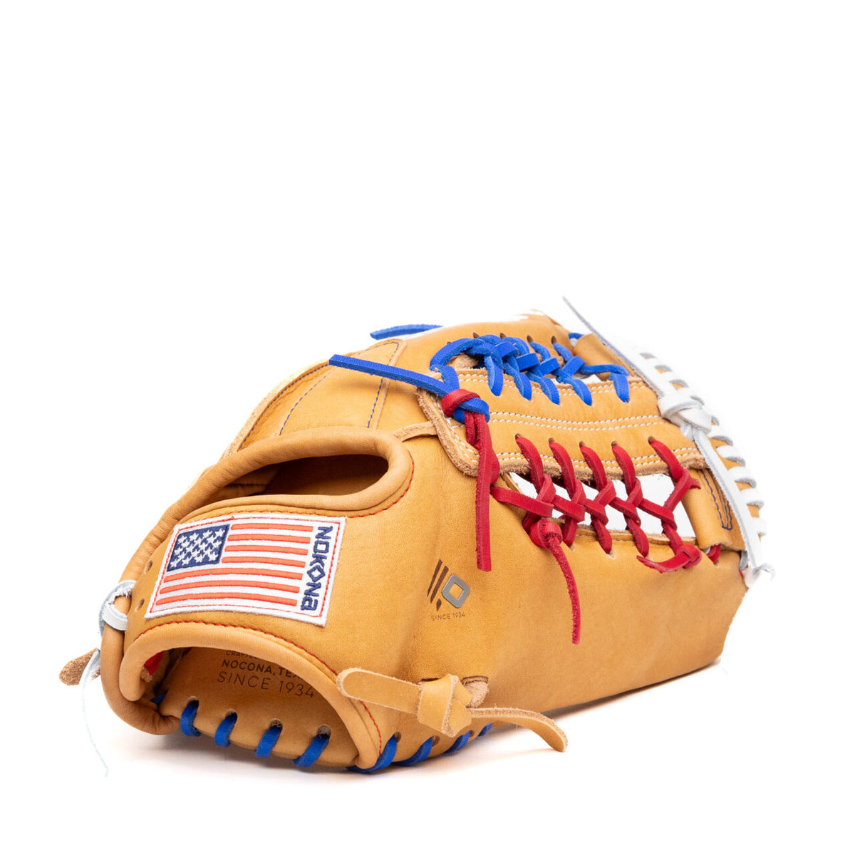 Nokona S1 All-American 12.25″ Baseball Glove: S1-EP600POP featuring an American flag patch and blue, red, and white lacing.