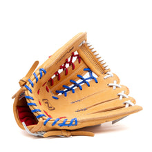 Nokona S1 All-American 12.25″ Baseball Glove: S1-EP600POP featuring tan leather and red, blue, and white lacing.