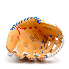 Nokona S1 All-American 12.5″ Baseball Glove: S1-EP800POP made of tan Supersoft Steerhide leather with red, blue, and white lacing.