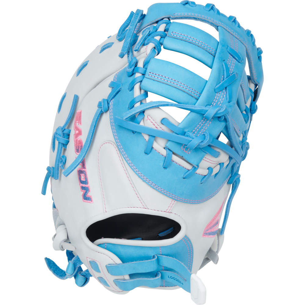 A close-up of the Easton Pro Collection 13" Fastpitch Softball First Base Mitt (PCFP13-10WCB).