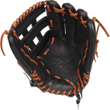The Rawlings Heart of the Hide 13" Slowpitch Glove (RPRO130SP-6B) is a black leather glove with tan laces and an embossed Rawlings logo on the palm.