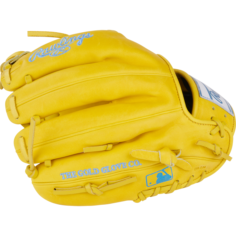 The Rawlings Heart of the Hide 11.5" Color Sync Baseball Glove (PROR204-2Y) features a bold yellow design, adding standout style and performance to your infield game.