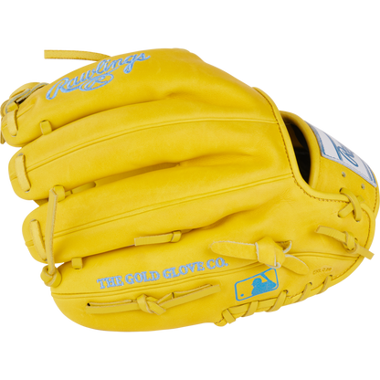 The Rawlings Heart of the Hide 11.5" Color Sync Baseball Glove (PROR204-2Y) features a bold yellow design, adding standout style and performance to your infield game.