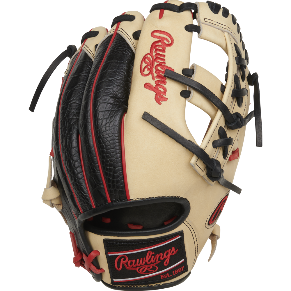 The Rawlings Heart of the Hide 11.5" Baseball Glove (RPROR204-32C) features red and black stitching, making it a great infield glove.