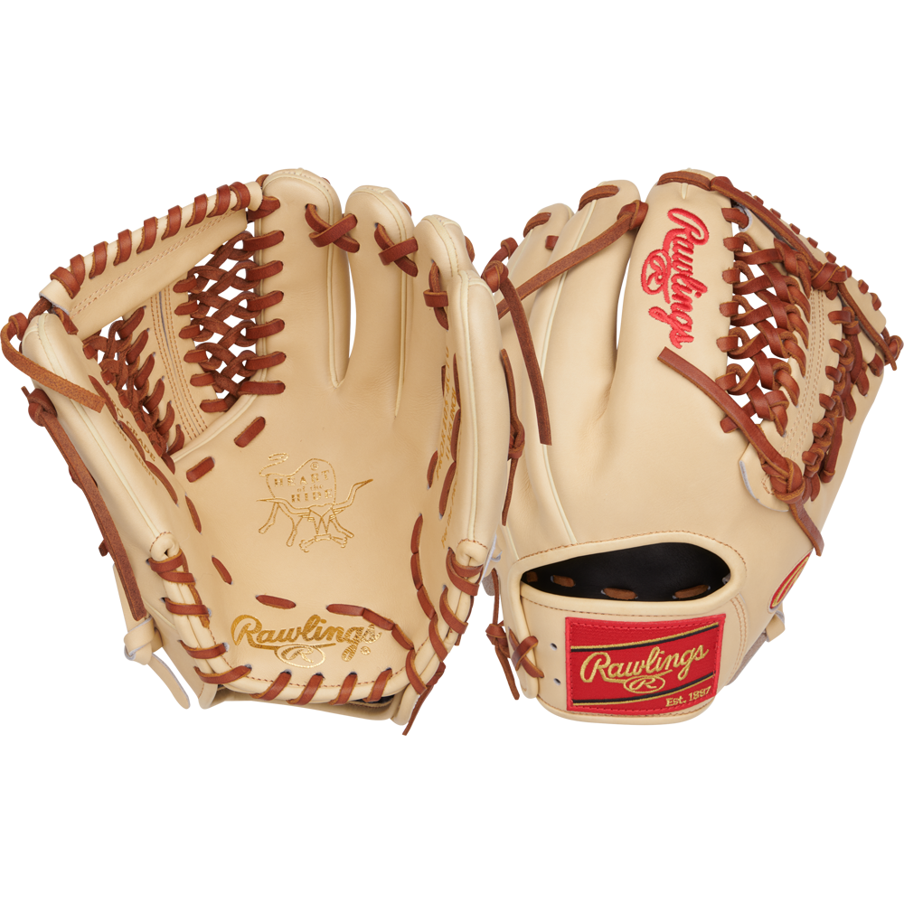 A close-up of the Rawlings Heart of the Hide 11.75" Baseball Glove (PROR205-4CTG), a premium glove from Rawlings popular with infielders.