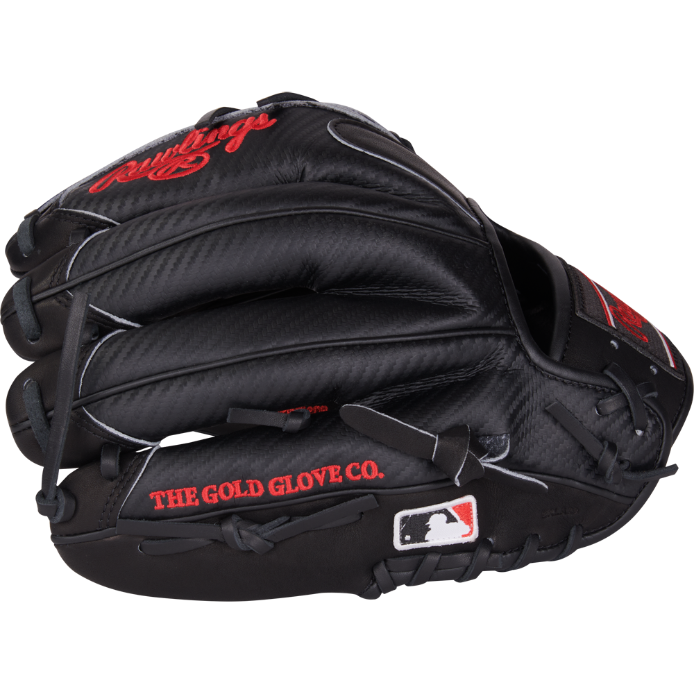 The Rawlings Heart of the Hide 11.75" PROR205-9BCFS is a black infield glove highlighted by bold red text.