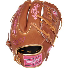 The Rawlings Heart of the Hide 11.75" Color Sync Baseball Glove (PROR205W-30GB) features brown leather, pink stitching, and ColorSync accents, including the Rawlings logo and embroidered details, shown against a white background.