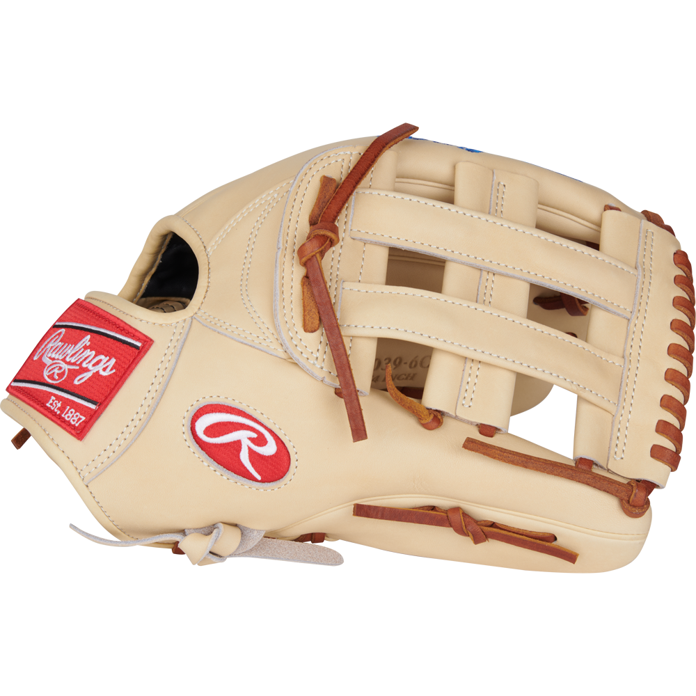 The Rawlings Heart of the Hide 12.75" Baseball Glove (PRPROR3039-6CDT) features a tan outfield design with brown laces, an open web, and a red-and-white Rawlings logo patch, displayed against a plain white background.