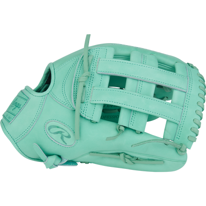 The Rawlings Heart of the Hide 12.75" Baseball Glove (PROR3039-6M) features a teal design with basket web, laces, and visible stitching, photographed against a plain white background—ideal for serious players seeking style and performance.