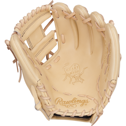The Rawlings Heart of the Hide 11.25" Baseball Glove (PROR312-2CB) is a tan leather infield glove with a Pro-I web, visible stitching, and the iconic Heart of the Hide logo embossed on the palm.