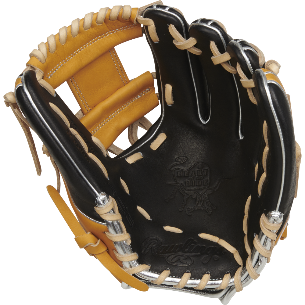The Rawlings Heart of the Hide 11.5" Baseball Glove (RPROR314-2BTC) features a black and yellow design, offering premium quality and top performance.