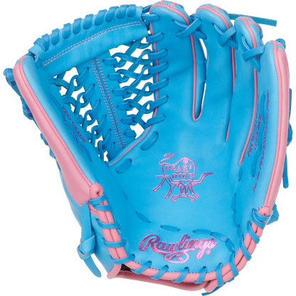 The Rawlings Heart of the Hide 12.75" Baseball Glove (PROR3319-4CB) features a blue and pink design and premium Rawlings craftsmanship.