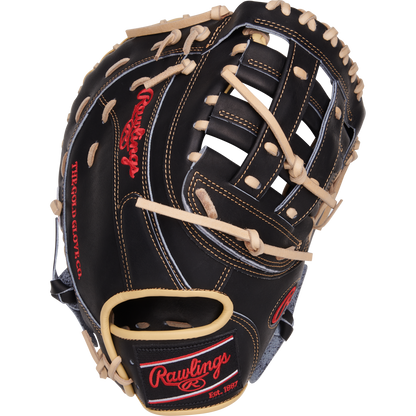 A Rawlings Heart of the Hide 12.5" Baseball First Base Mitt (PRORFM18-17BCS) is displayed on a white background.