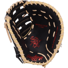 The Rawlings Heart of the Hide 12.5" First Base Mitt (PRORFM18-17BCS) features classic white and tan stitching for both style and performance on the field.