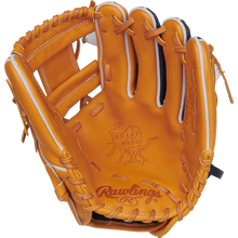 The Rawlings Heart of the Hide 11.5" Baseball Glove (PRORNP4-2TN) features a tan design with white accents, classic Pro-I web for infielders, detailed edge stitching, and the iconic Heart of the Hide logo in the palm.