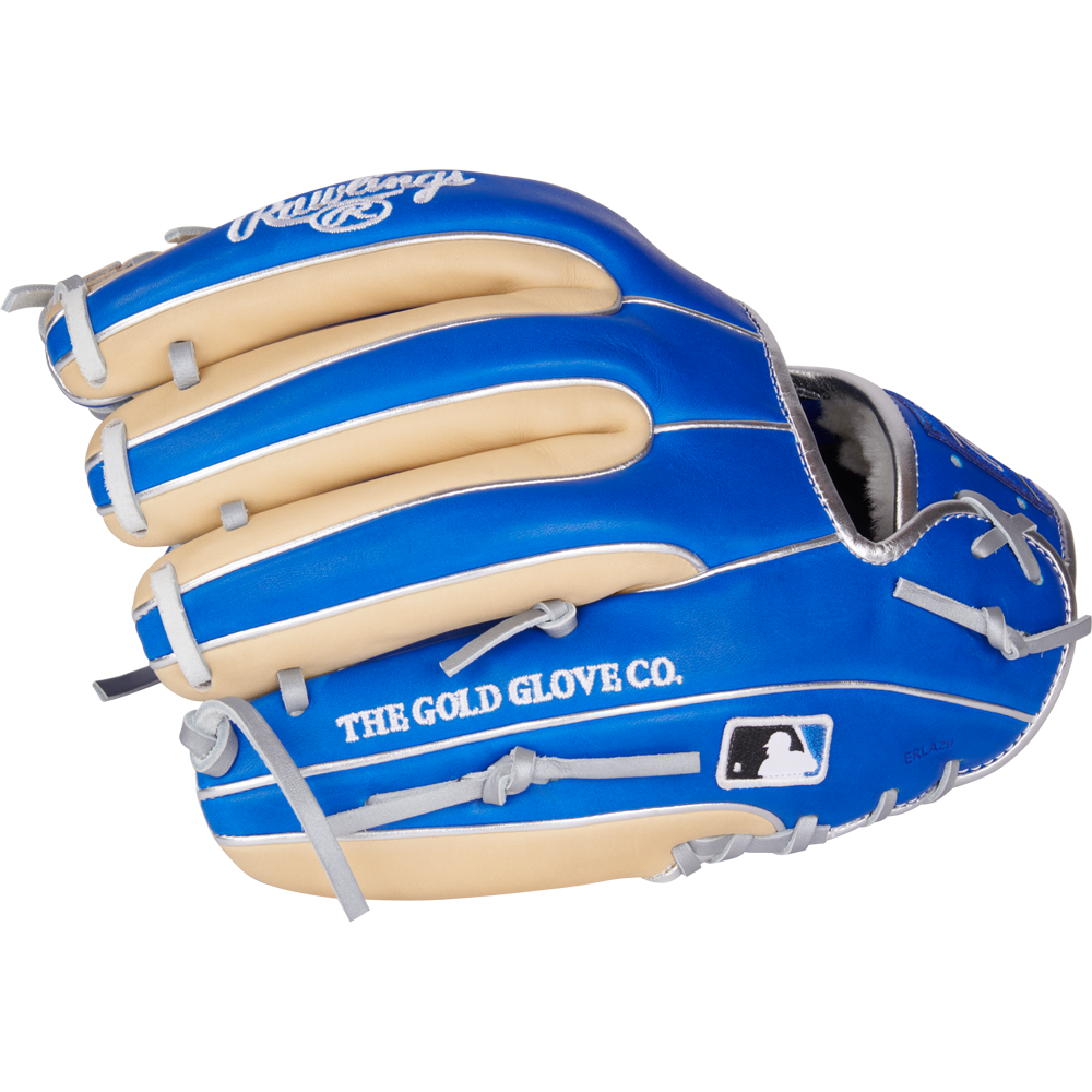 The Rawlings Pro Preferred 11.5" Baseball Glove (PROS314-2R) features premium kip leather in blue and tan, making it the ideal infield glove for serious players.