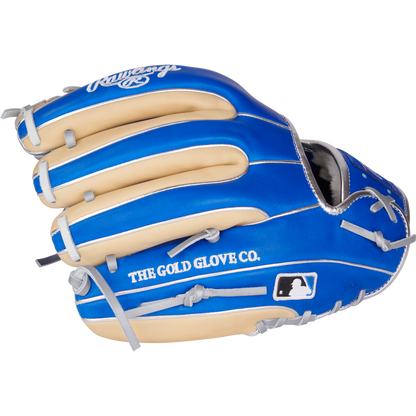 The Rawlings Pro Preferred 11.5" Baseball Glove (PROS314-2R) features premium kip leather in blue and tan, making it the ideal infield glove for serious players.