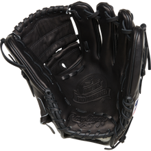 A Rawlings Pro Preferred 11.75" Jacob Degrom GM Baseball Glove (RPROSJD48) in black, featuring visible stitching and embossed palm branding, is shown upright with open fingers against a plain white background.