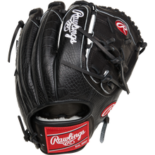 The Rawlings Pro Preferred 11.75" Jacob Degrom GM Baseball Glove (RPROSJD48) features a black textured surface, white stitching, red Rawlings logo patches on the wrist and thumb, durable lacing, and a soft interior for comfort.