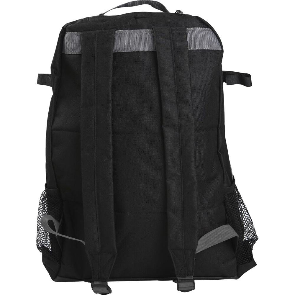 The Rawlings Youth Players Backpack: R200 is a black youth baseball backpack with sturdy straps, ideal for young players to carry their gear in style.
