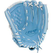 A close-up of the Rawlings R9 12.5" Fastpitch Glove (R9SB125-3CB), crafted from durable full-grain leather.