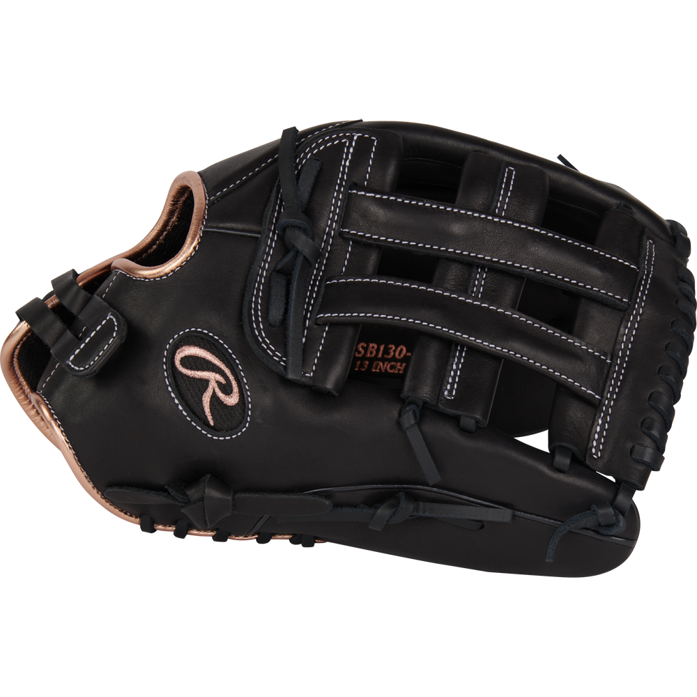 The Rawlings R9 13" Fastpitch Glove (R9SB130-6B) features a black, full-grain leather design for durability and comfort—ideal for serious outfielders.