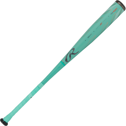 A 2024 Rawlings Mach AI (-3) BBCOR Baseball Bat (RBB4MC3, USED) in teal with black and gray accents is displayed at an angle on a plain white background.