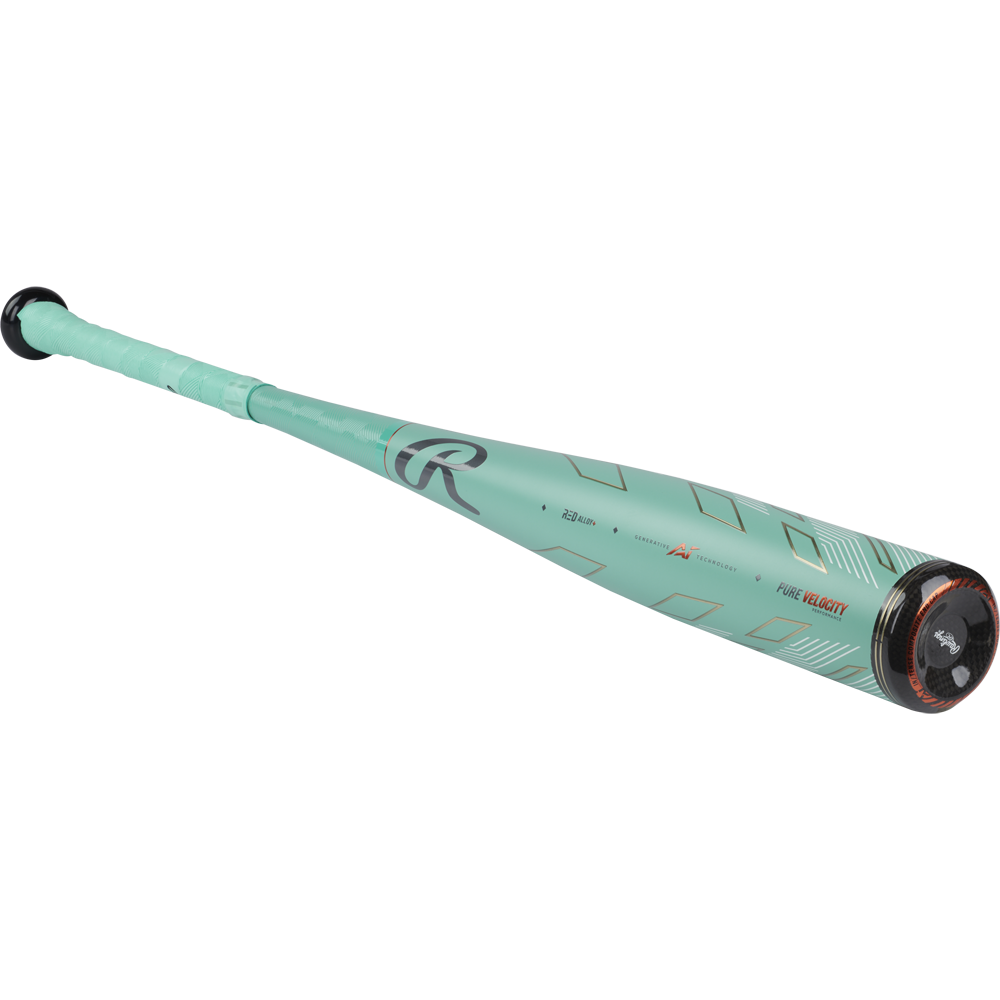 A used 2024 Rawlings Mach AI (-3) BBCOR Baseball Bat (RBB4MC3) in teal with black and silver accents, featuring the Rawlings logo, is displayed against a plain white background.