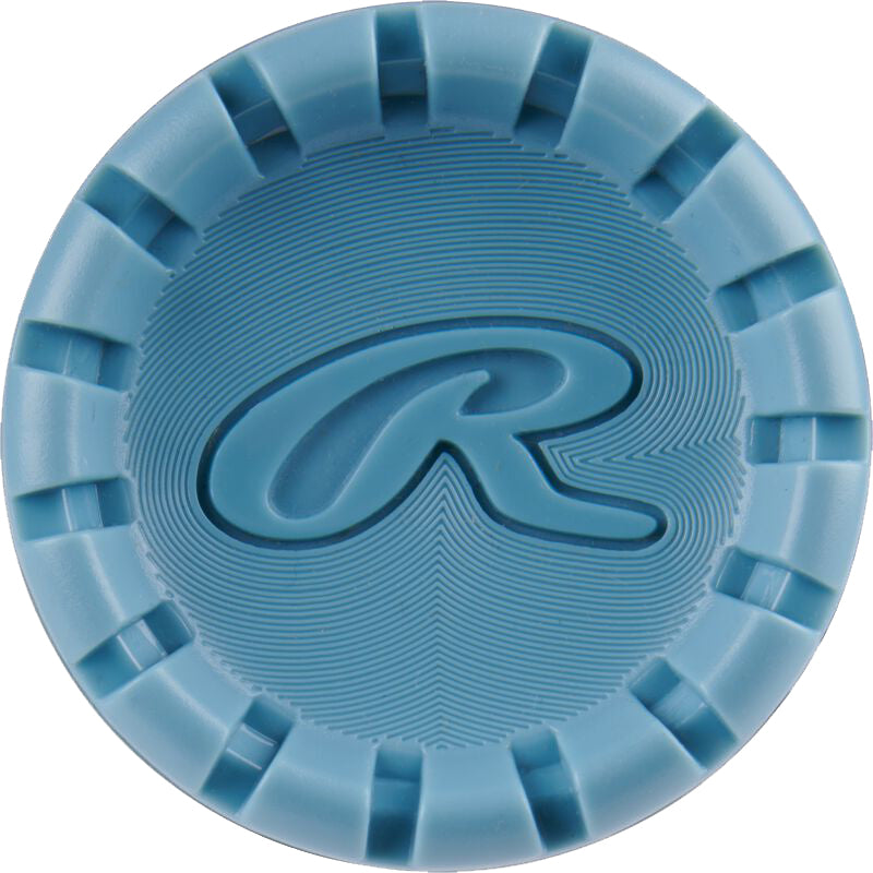 A blue circular object with a letter, inspired by the 2025 Rawlings Clout AI (-3) BBCOR Baseball Bat: RBB5C3 (USED), fuses sleek design with the advanced concept of an AI-powered bat from Rawlings.