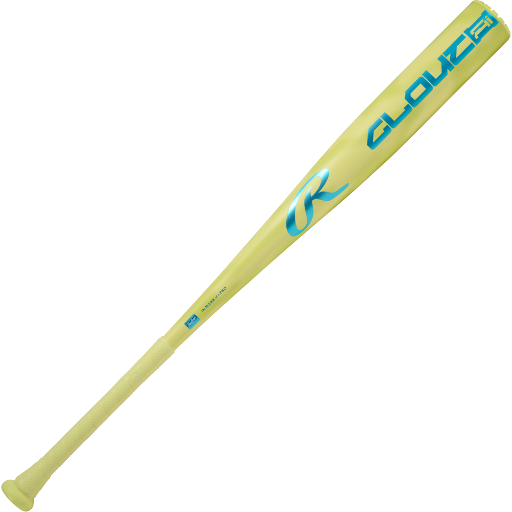 A yellow 2026 Rawlings Clout AI (-3) BBCOR Baseball Bat (RBB6C3) with blue writing.