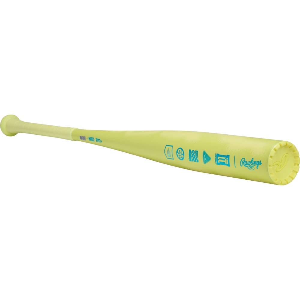 A yellow 2026 Rawlings Clout AI (-3) BBCOR Baseball Bat (RBB6C3 DEMO) featuring blue icons and branding on the barrel, displayed against a white background.