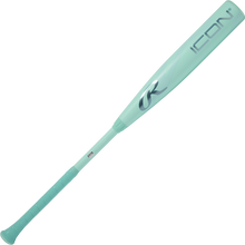 The 2026 Rawlings Icon (-3) BBCOR Baseball Bat: RBB6I3 (DEMO) features a light teal design with "ICON" and the Rawlings R logo on the barrel, highlighting its carbon composite build against a plain white background.