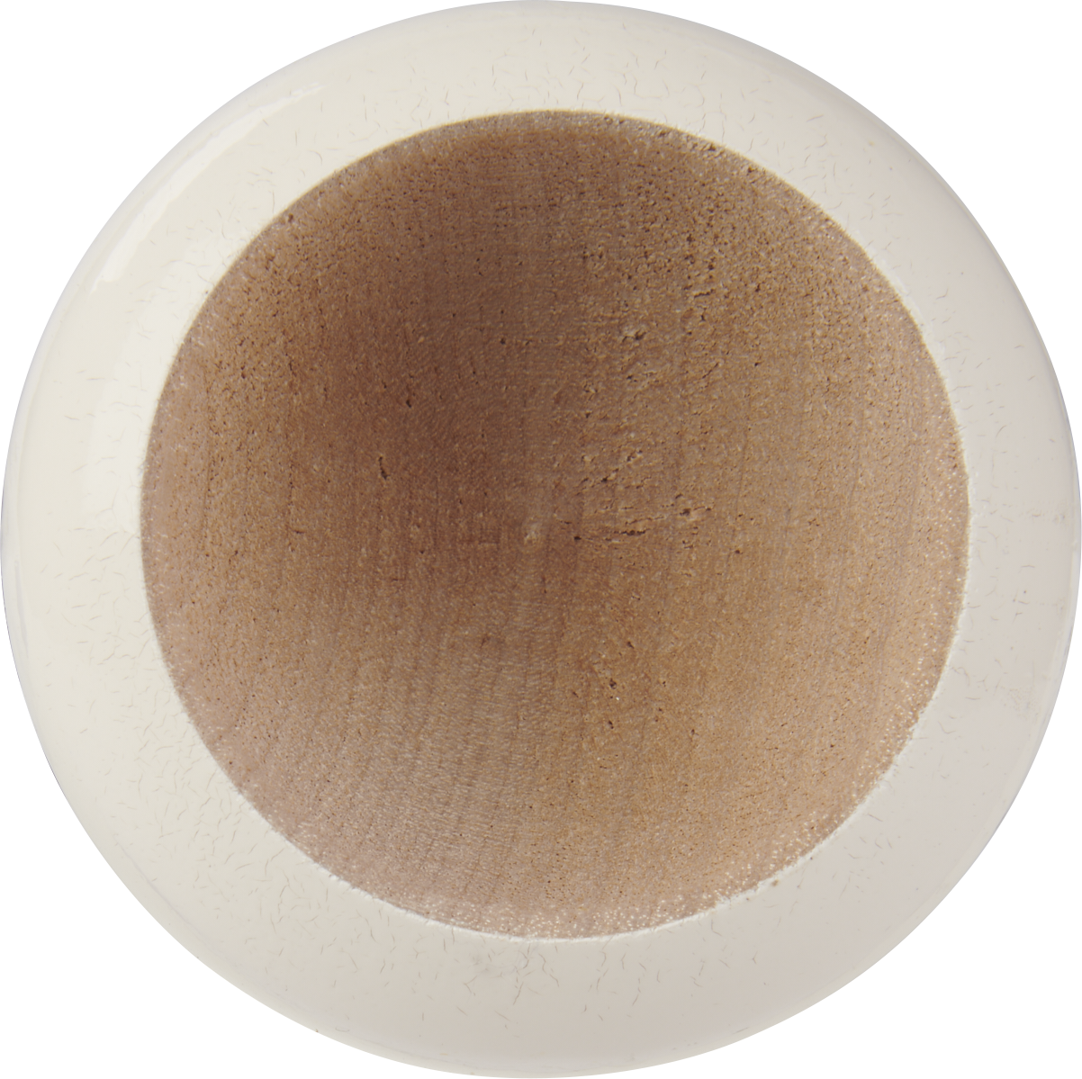 Top view of a wooden bowl with a smooth, light brown interior and a white, textured rim—crafted from birch wood similar to the Rawlings Big Stick Elite Birch Wood Baseball Bat: RBSB110 by Rawlings.