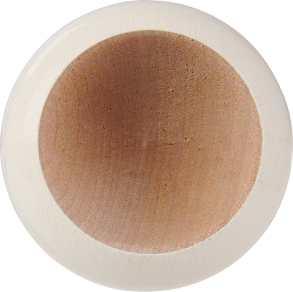 Top view of a wooden bowl with a smooth, light brown interior and a white, textured rim—crafted from birch wood similar to the Rawlings Big Stick Elite Birch Wood Baseball Bat: RBSB110 by Rawlings.