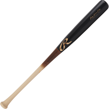 The Rawlings Big Stick Elite Birch Wood Baseball Bat (RBSBI13) features a natural light handle, dark brown midsection, and glossy black barrel with gold lettering and logo.
