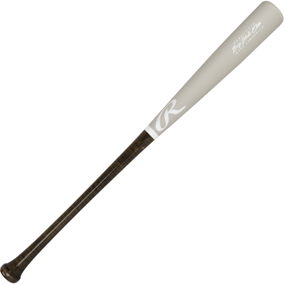 The Rawlings Big Stick Elite -3 Wood Composite Baseball Bat (RBSC110) features a dark brown handle, light-colored barrel, and displays the white Rawlings logo and signature near the top.