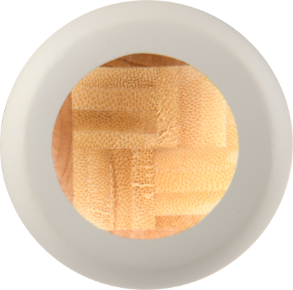 A circular white frame surrounds a round window featuring light and dark wooden squares in a checkerboard pattern, echoing the finely crafted look of the Rawlings Big Stick Elite -3 Wood Composite Baseball Bat (RBSC110) by Rawlings.