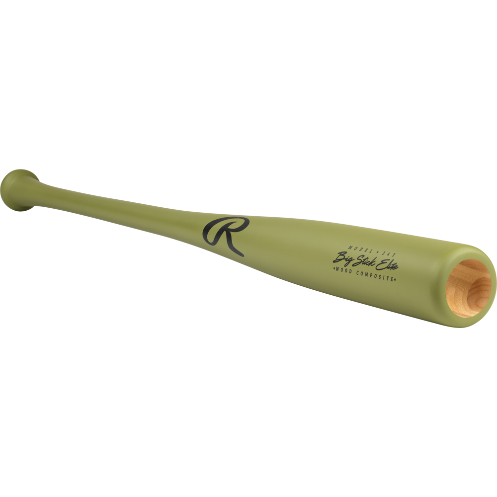 A Rawlings Big Stick Elite -3 Wood Composite Baseball Bat (RBSC243) with a green maple bamboo barrel, black R logo, and "Rawlings Big Stick Elite Wood Composite" text, displayed on a white background.
