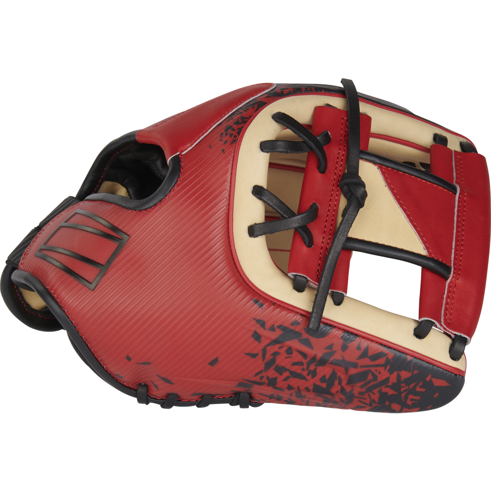 The Rawlings REV1X 11.5" Baseball Glove (RREV204-2XCS) is an ideal infield glove, featuring a stylish red and black design.