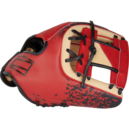The Rawlings REV1X 11.5" Baseball Glove (RREV204-2XCS) is an ideal infield glove, featuring a stylish red and black design.
