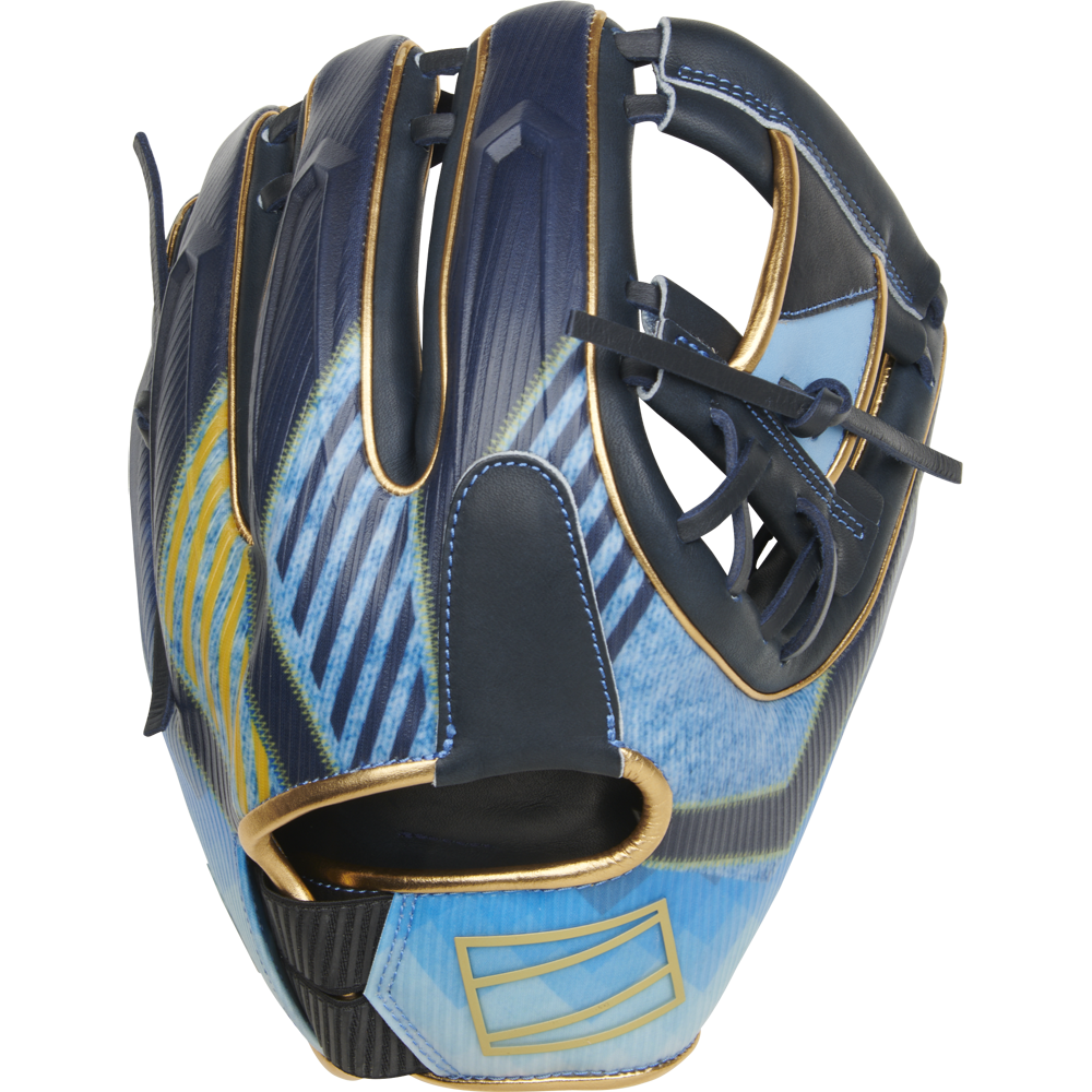 A Rawlings REV1X 11.5" Baseball Glove (RREV204-2XNG) by Rawlings rests on a white background, highlighting its advanced 3D-printed construction and modern infield design.