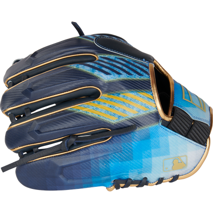 The Rawlings REV1X 11.5" Baseball Glove (RREV204-2XNG) is shown on a white background, featuring its innovative 3D-printed design perfect for infield players.