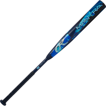 A blue and black 2026 Rawlings Mantra (-10) Fastpitch Softball Bat: RFP6M10 (DEMO) with "MANTRA" boldly on the barrel and a black grip handle.