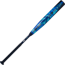 The 2026 Rawlings Mantra (-11) Fastpitch Softball Bat (RFP6M11 DEMO) features blue and black coloring, textured grip, and colorful graphics, showcased on a white background.