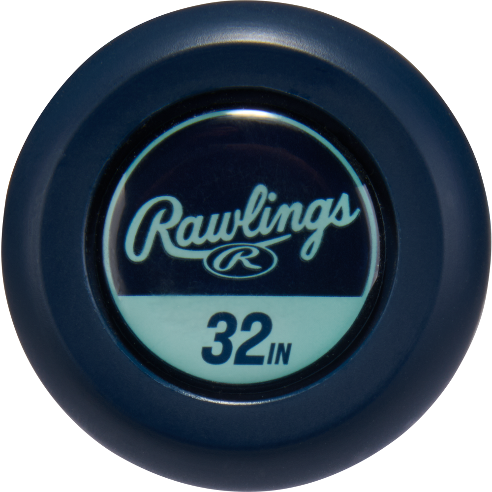 A blue Rawlings bat knob sticker with the Rawlings logo and "32 IN" in white, ideal for marking your 2026 Rawlings Mantra (-11) Fastpitch Softball Bat: RFP6M11 (DEMO) and showing a 32-inch length.