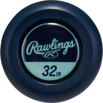 A blue Rawlings bat knob sticker with the Rawlings logo and "32 IN" in white, ideal for marking your 2026 Rawlings Mantra (-11) Fastpitch Softball Bat: RFP6M11 (DEMO) and showing a 32-inch length.