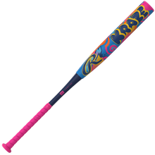A vibrant Rawlings 2027 Kraze (-13) Fastpitch Softball Bat (RFP7KZ13) featuring a lightweight aluminum barrel, a pink handle, and dynamic blue, yellow, and pink graffiti-style designs with the word “KRAZE” displayed on the barrel.